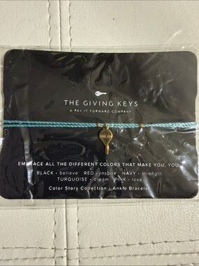The Giving Keys Turquoise Cord Anklet with Gold Key Charm